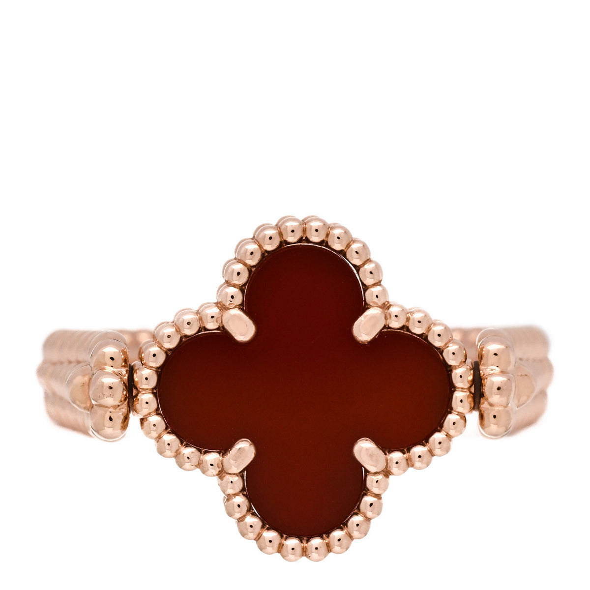 18K Rose Gold Diamond Carnelian Reversible Guilloche Vintage Alhambra Ring 59 8.75