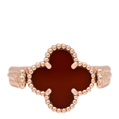 Van Cleef & Arpels 18K Rose Gold Diamond Carnelian Reversible Guilloche Vintage Alhambra Ring 59 8.75 3 of 7
