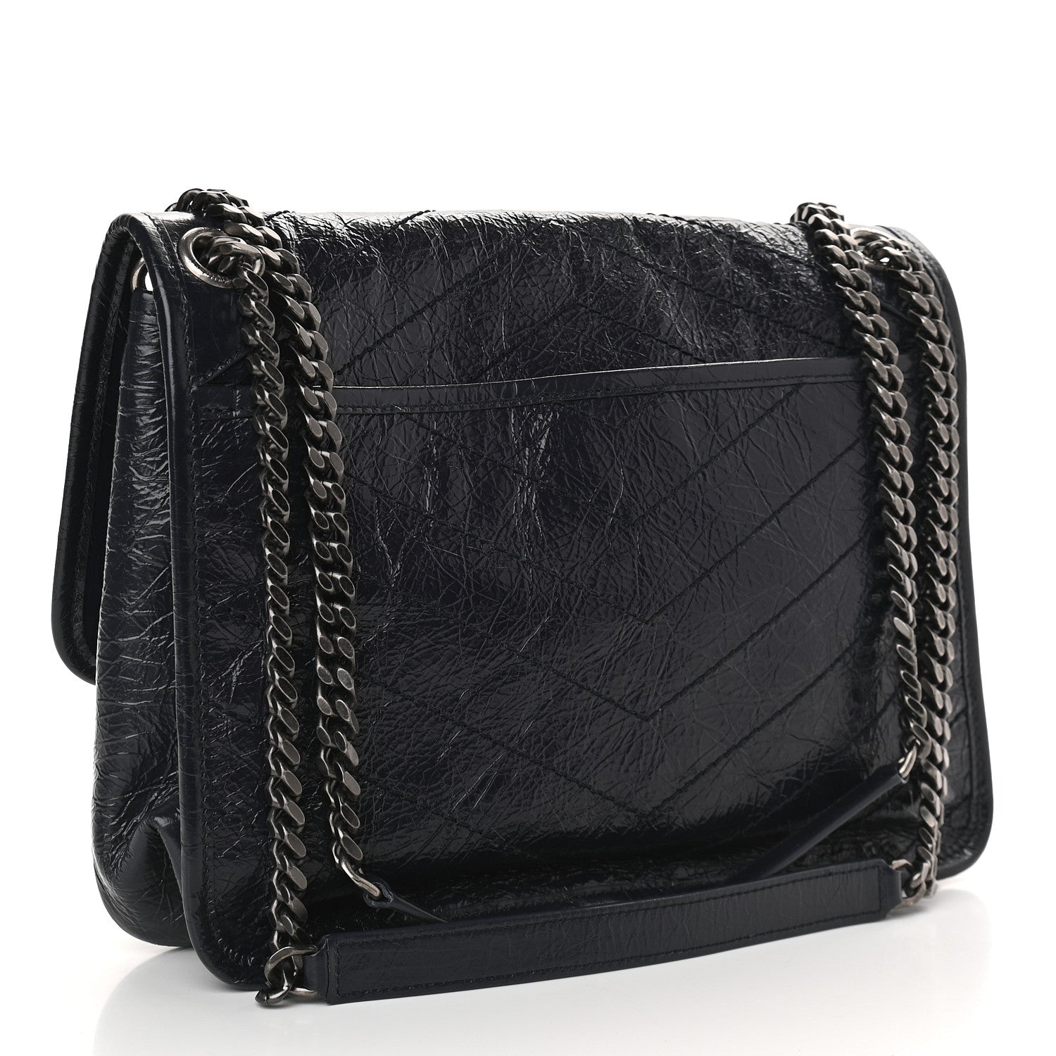 Saint Laurent Crinkled Calfskin Matelasse Monogram Medium Niki Chain Satchel Deep Marine 3 of 9