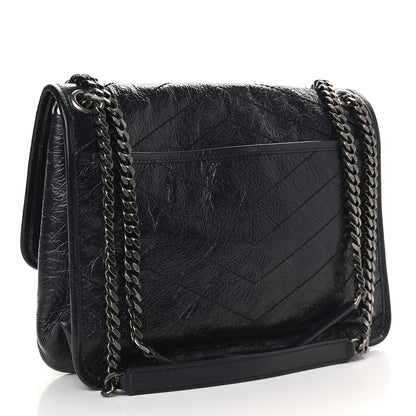 Saint Laurent Crinkled Calfskin Matelasse Monogram Medium Niki Chain Satchel Deep Marine 3 of 9