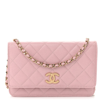 Chanel Caviar Quilted Studded CC Wallet on Chain WOC Light Pink 1 of 12