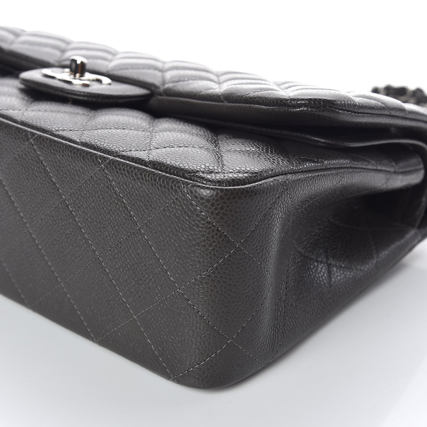 Caviar Quilted Jumbo Double Flap Dark Grey