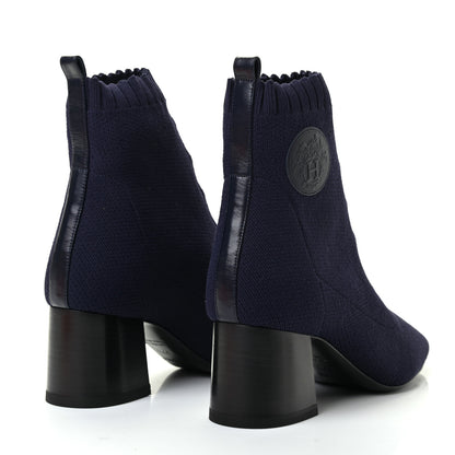 Hermes Knit Calfskin Volver Ankle Boots 37.5 Bleu Diplomatique 4 of 9