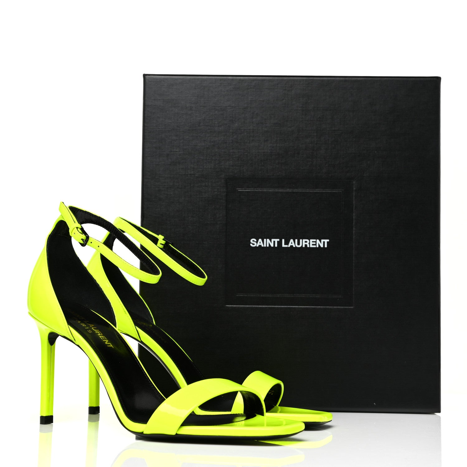 Saint Laurent Patent Calfskin Amber 105 Ankle Strap Sandals 37.5 Yellow Fluo 10 of 10