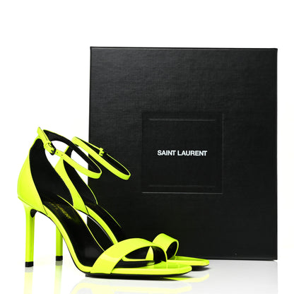 Saint Laurent Patent Calfskin Amber 105 Ankle Strap Sandals 37.5 Yellow Fluo 10 of 10