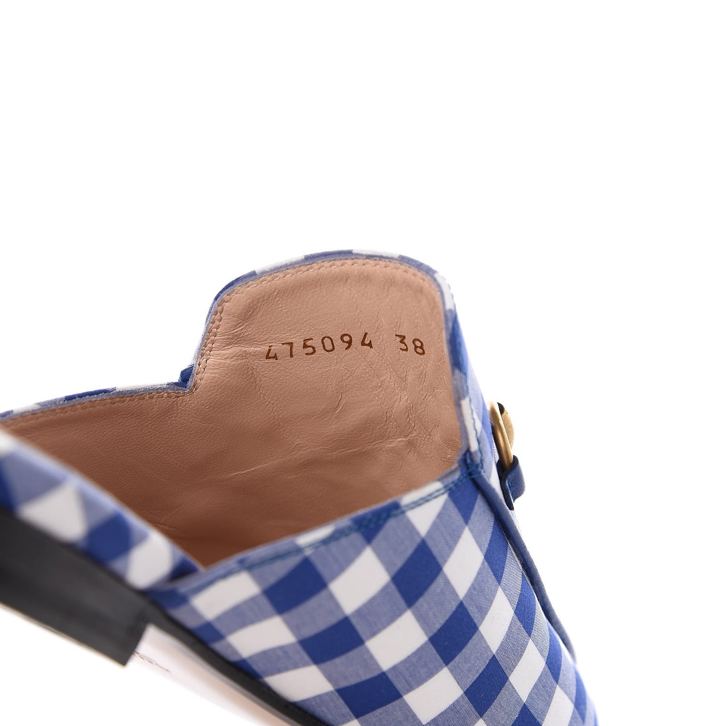 Cotton Gingham Womens Princetown Slippers 38 White Blue