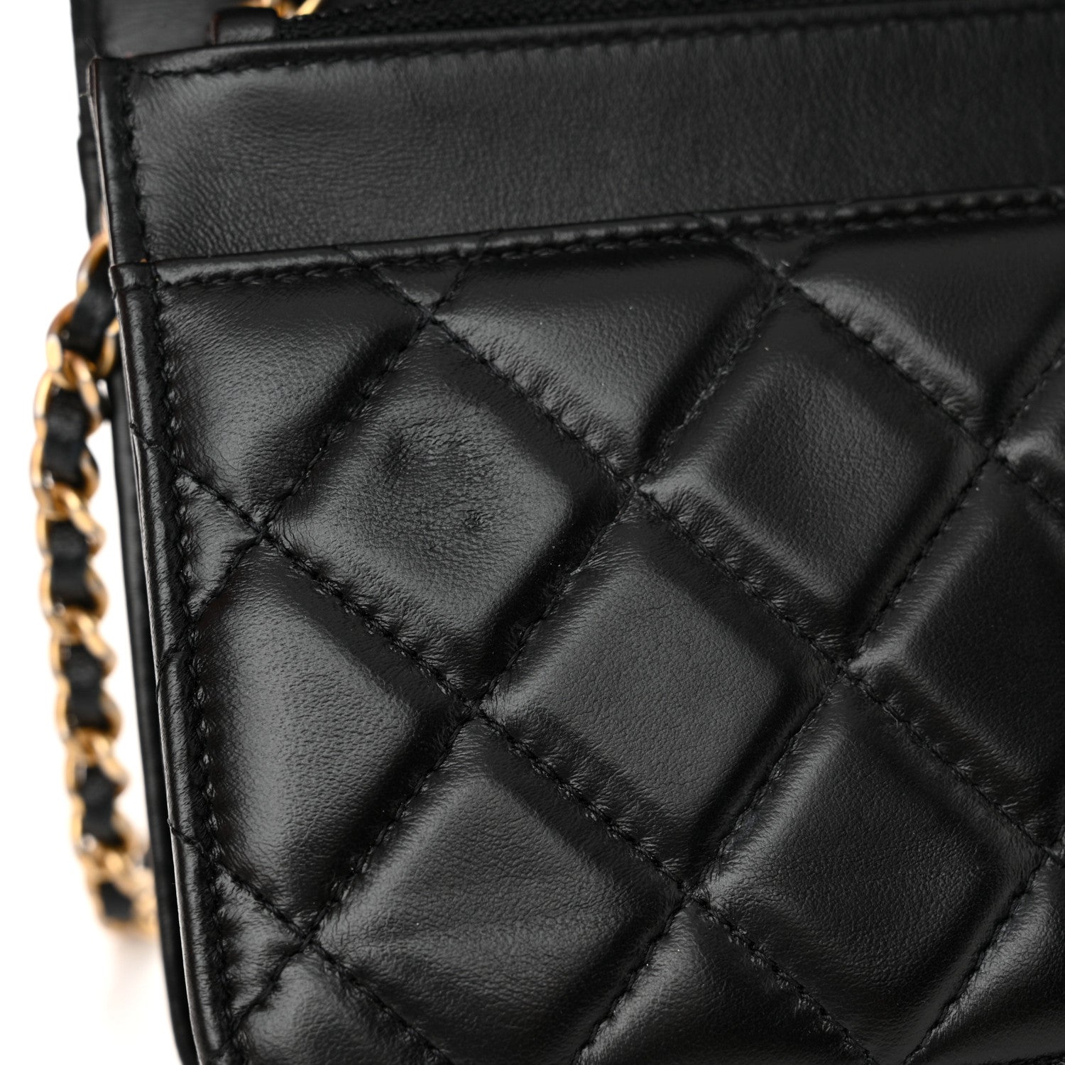 Chanel Lambskin Quilted Chain Around Wallet On Chain WOC Black 12 of 14