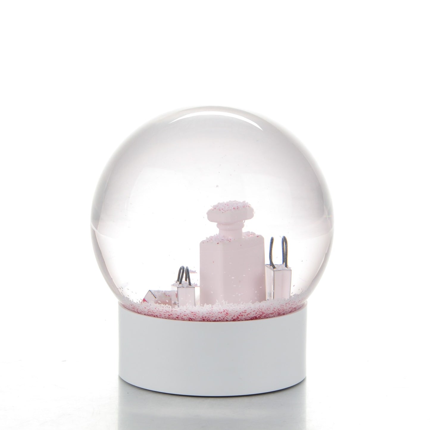 Glass N°5 Perfume Bottle Snow Globe Pink