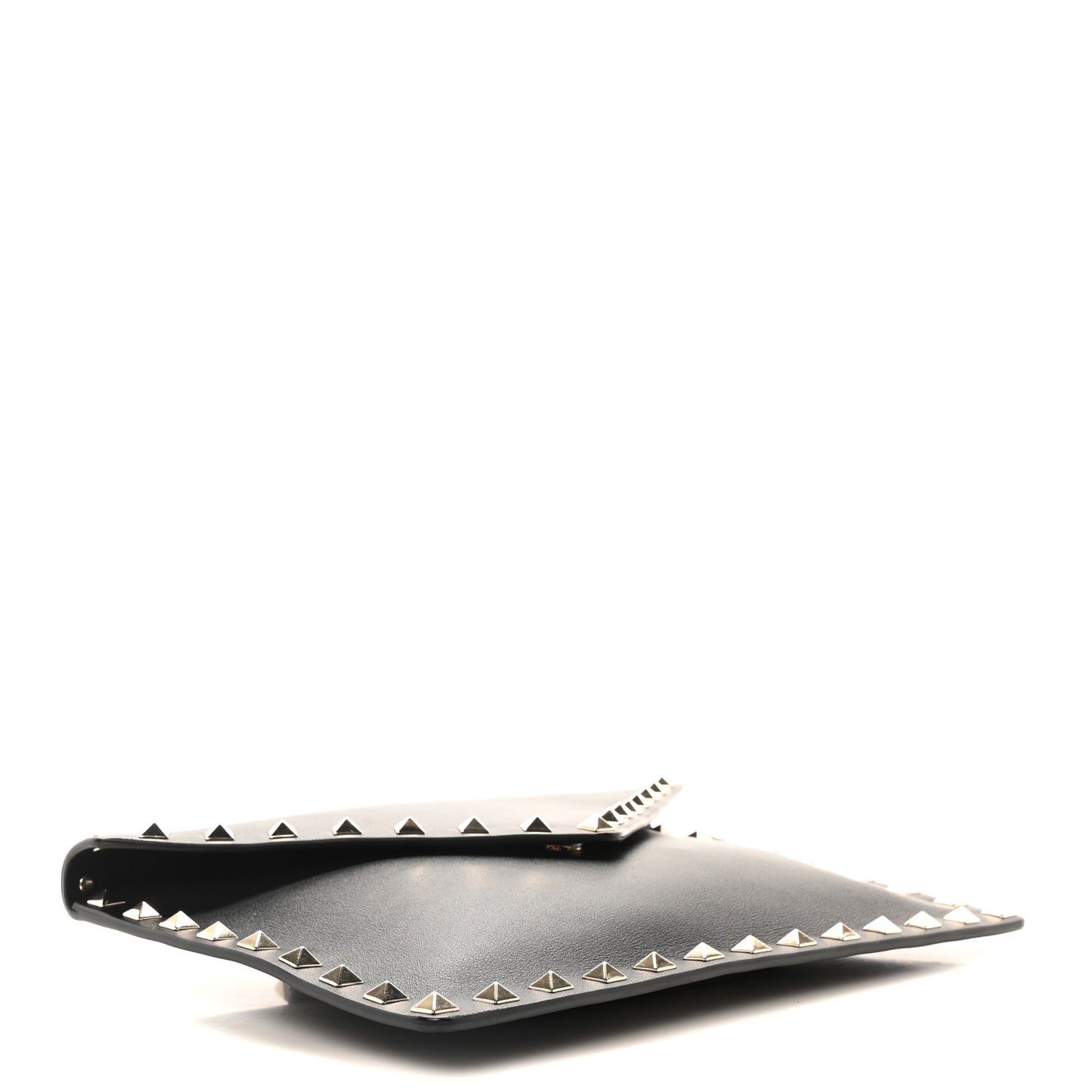 Vitello Medium Rockstud Envelope Flat Wristlet Pouch Black