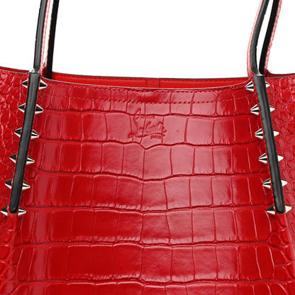 Christian Louboutin Crocodile Embossed Calfskin Spiked Small Cabarock Shopper Tote Red 8 of 10