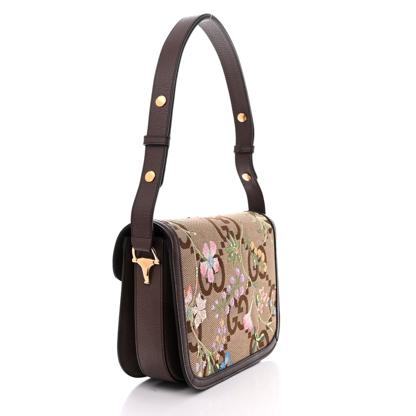 Monogram Jumbo GG Textured Dollar Calfskin Embroidered Horsebit 1955 Shoulder Bag Camel Ebony New Acero Multicolor
