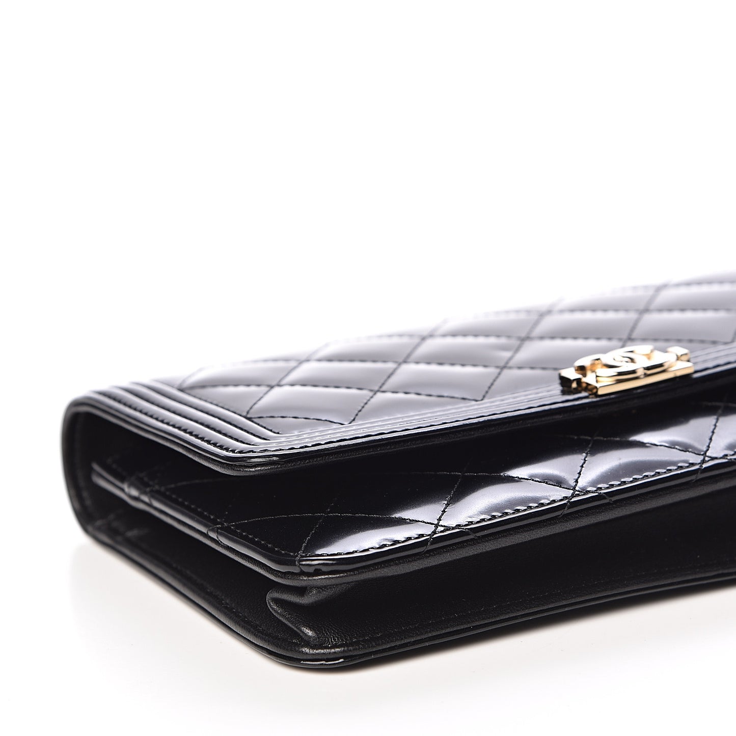 Patent Calfskin Quilted Boy Wallet On Chain WOC Black