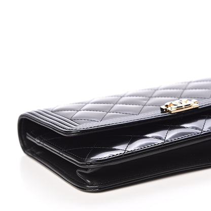 Chanel Patent Calfskin Quilted Boy Wallet On Chain WOC Black 5 of 12