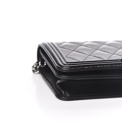 Chanel Glazed Calfskin Calfskin Quilted Boy Wallet On Chain WOC Black 9 of 12
