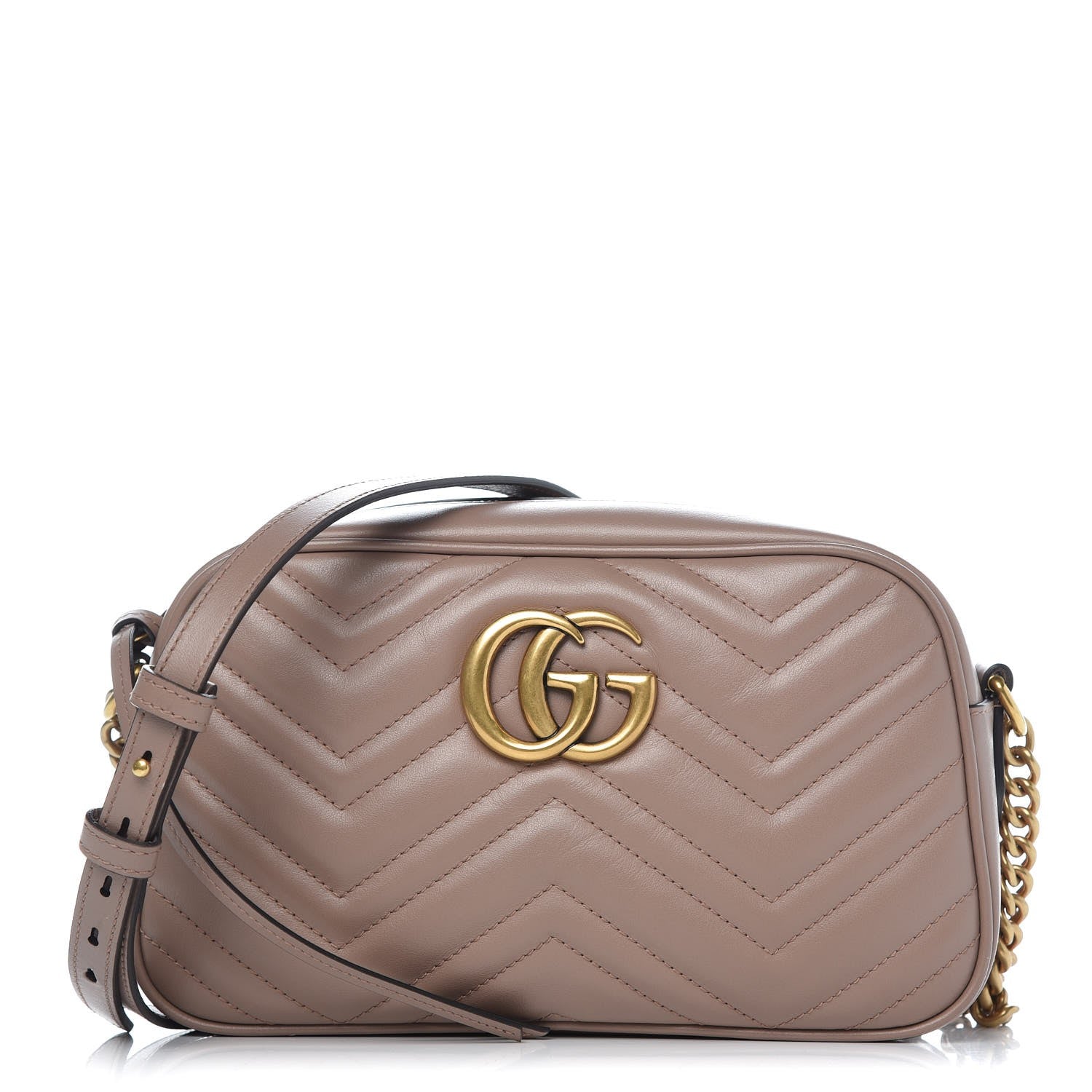 Gucci Calfskin Matelasse Small GG Marmont Chain Shoulder Bag Taupe 1 of 10