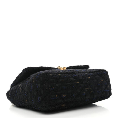 Chanel Tweed Quilted Large Chanel 19 Flap Black Navy Gold 4 of 9