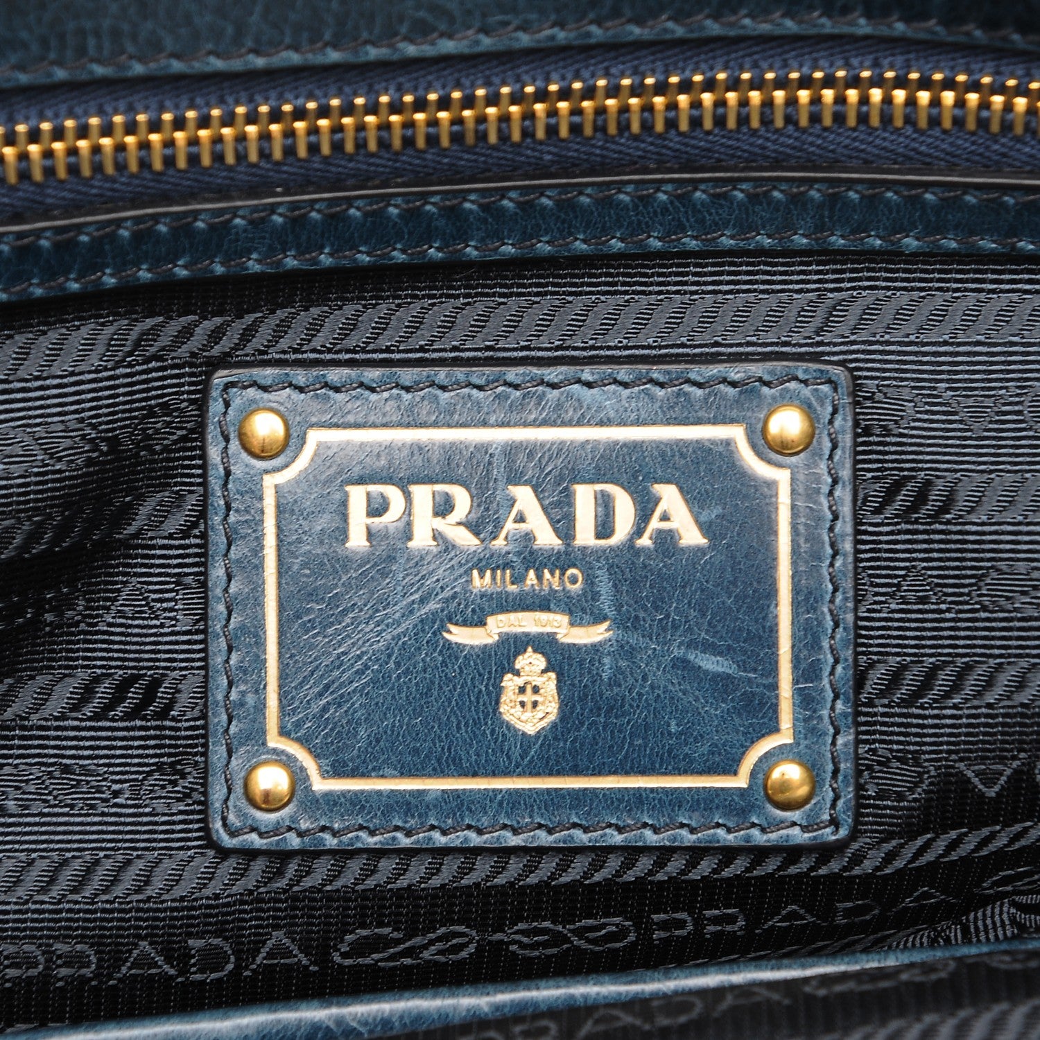 Prada Vitello Shine Shopping Satchel Denim 7 of 9