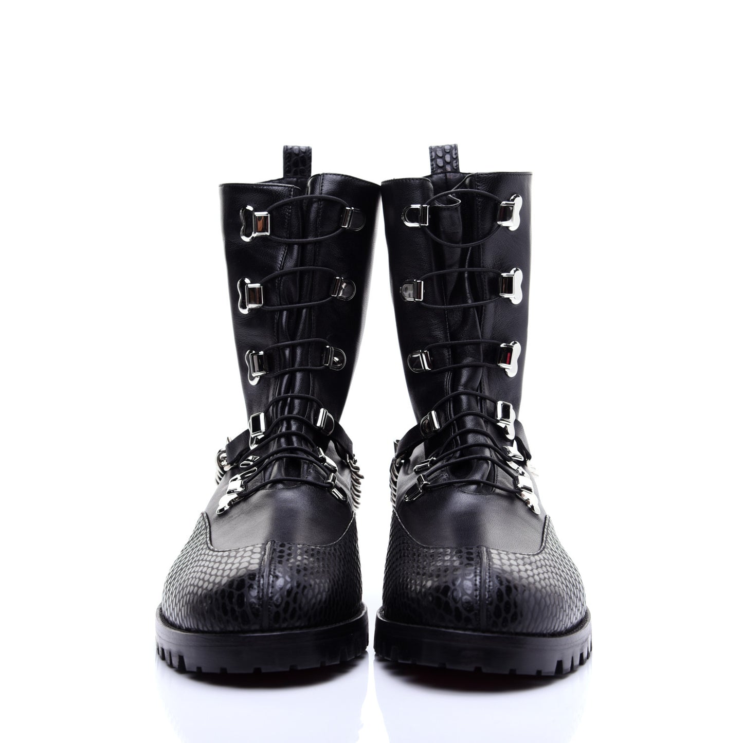 Calfskin Snake Print Horse Guarda Flat Boots 40.5 Black