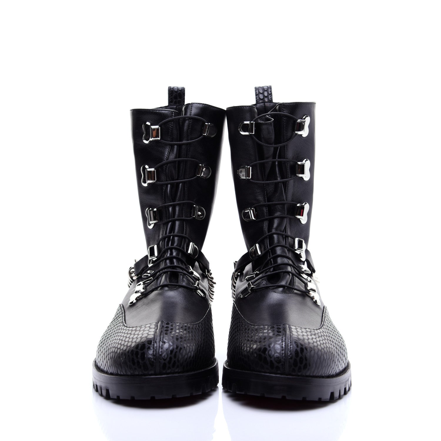 Christian Louboutin Calfskin Snake Print Horse Guarda Flat Boots 40.5 Black 2 of 12