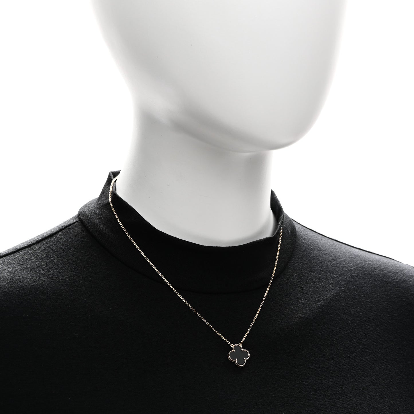 18K Yellow Gold Black Onyx Vintage Alhambra Pendant Necklace