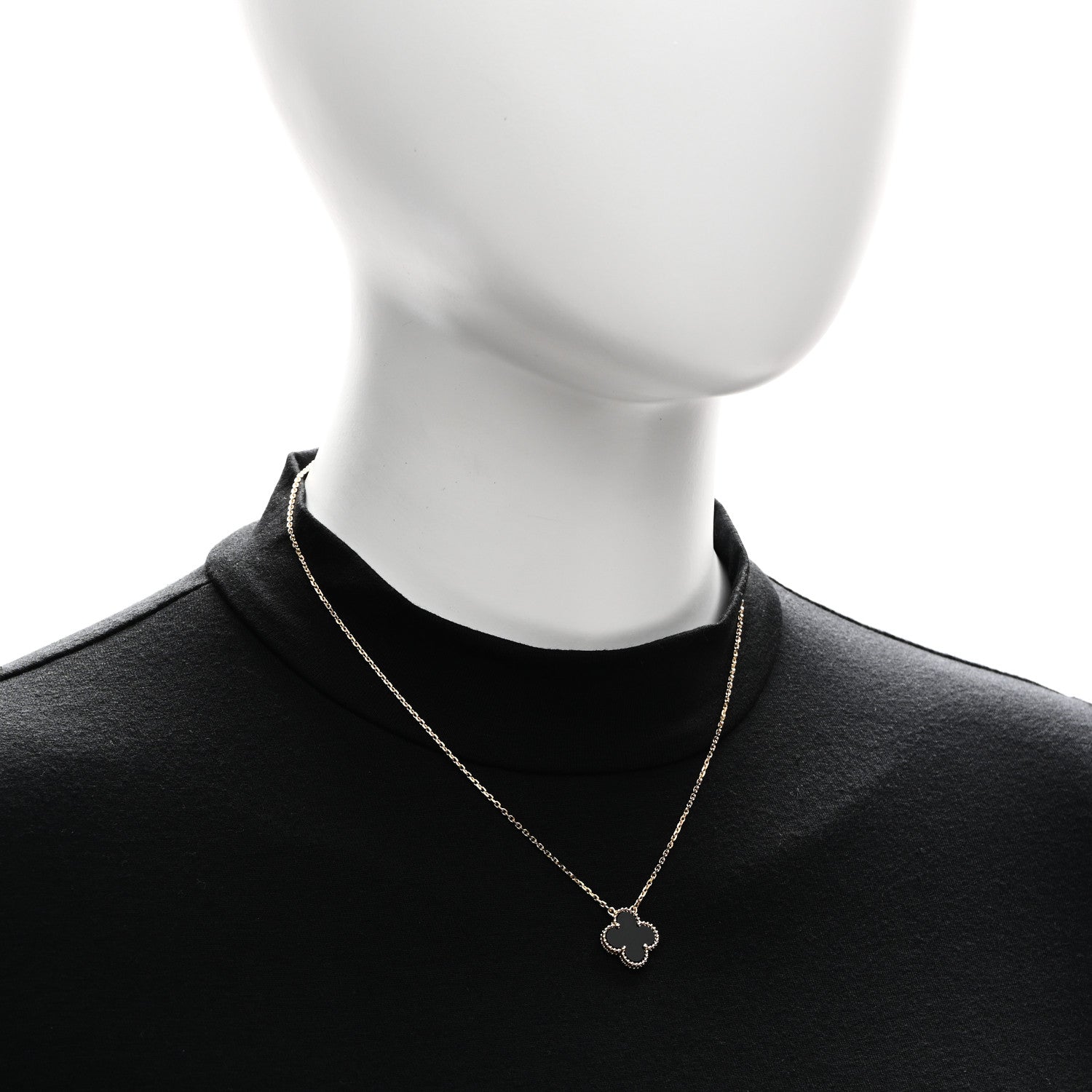 Van Cleef & Arpels 18K Yellow Gold Black Onyx Vintage Alhambra Pendant Necklace 2 of 4