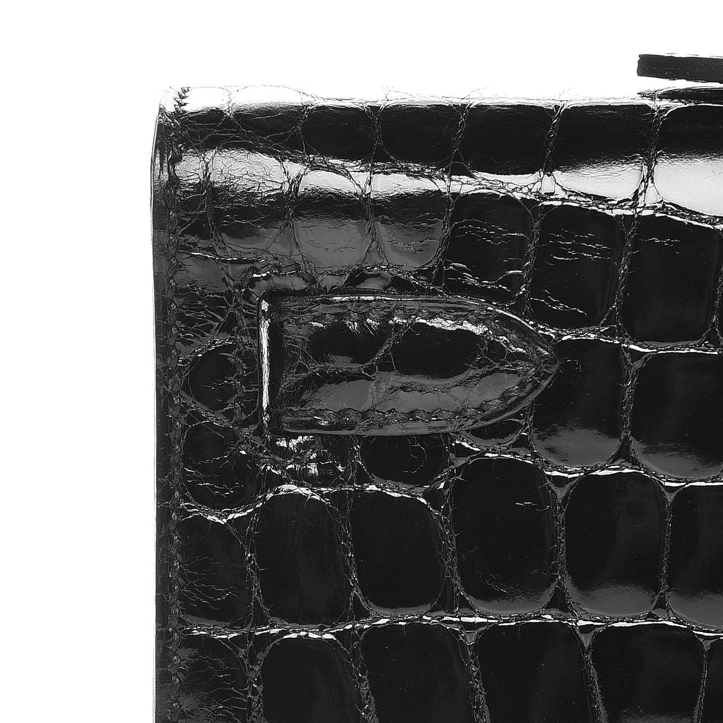 Shiny Niloticus Crocodile Kelly Cut Pochette Black