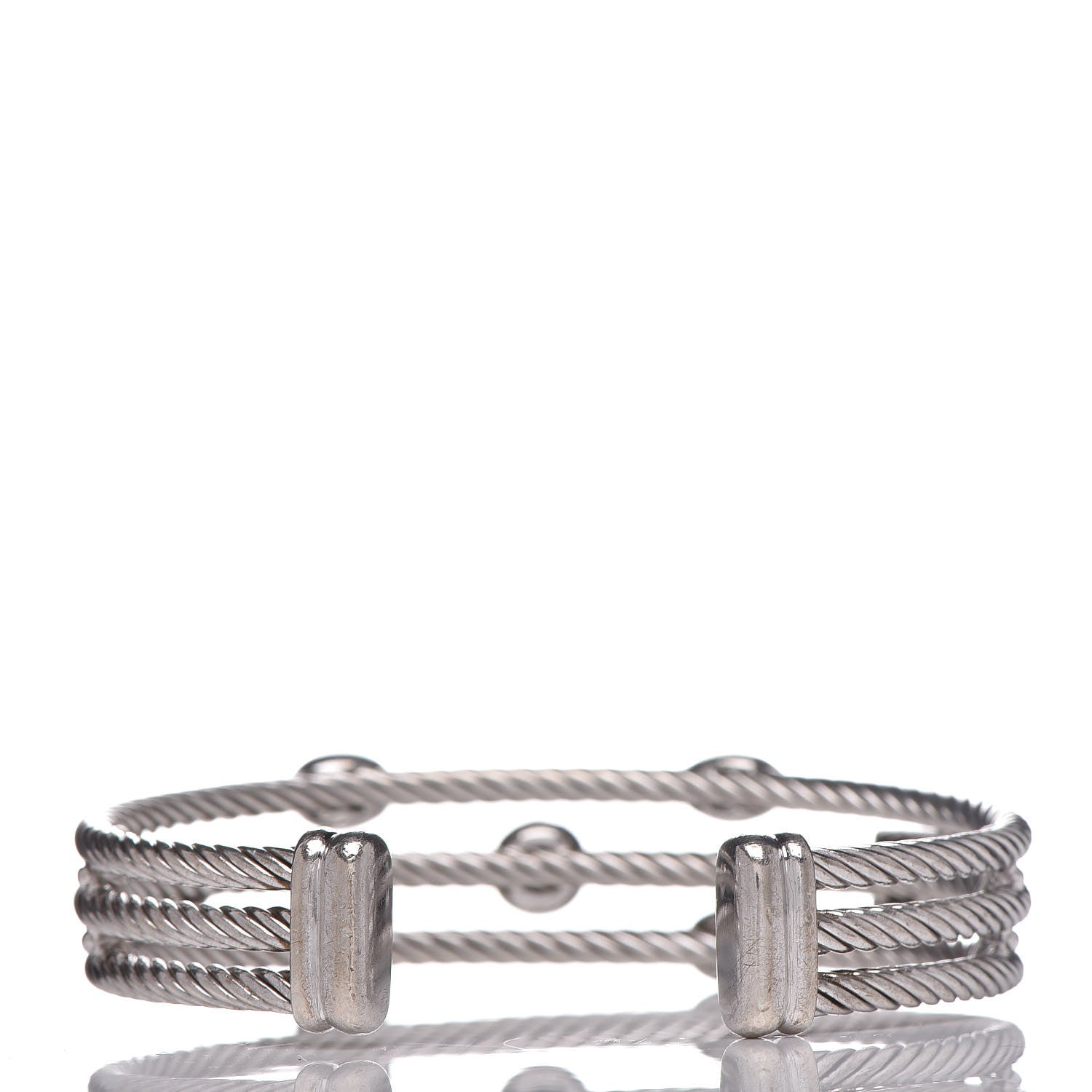 David Yurman Sterling Silver Diamond Three Row Confetti Cuff Bracelet 3 of 5