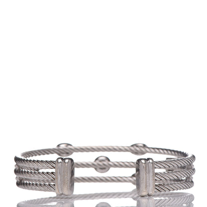 David Yurman Sterling Silver Diamond Three Row Confetti Cuff Bracelet 3 of 5