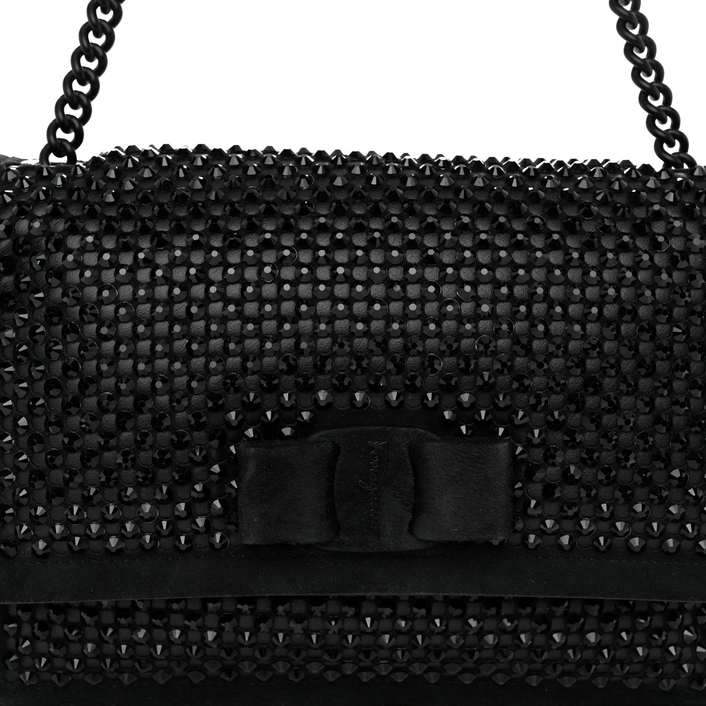 Suede Crystal Embellished Small Viva Bow Shoulder Bag Black