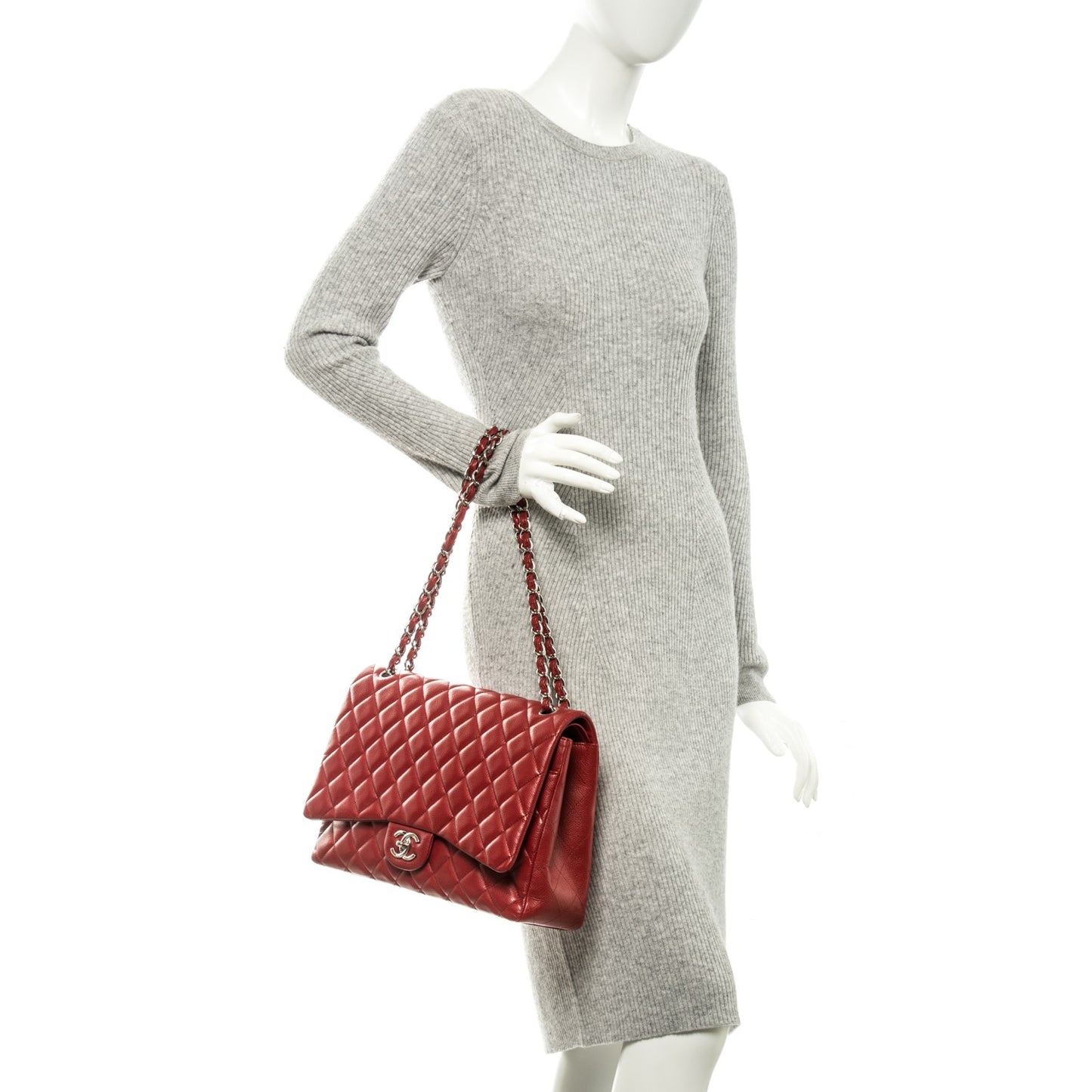 Caviar Quilted Maxi Double Flap Red