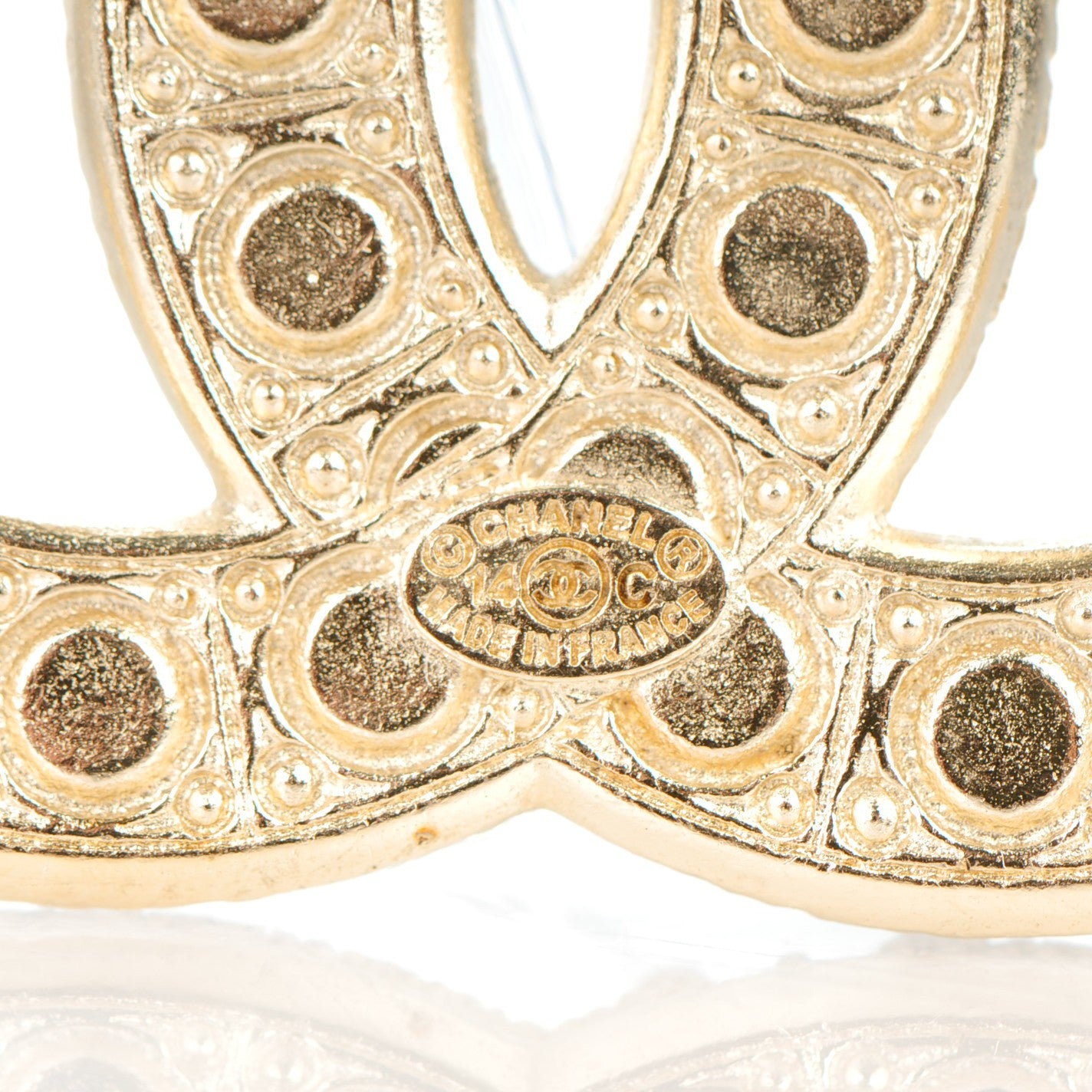 Pearl Crystal CC Brooch Gold