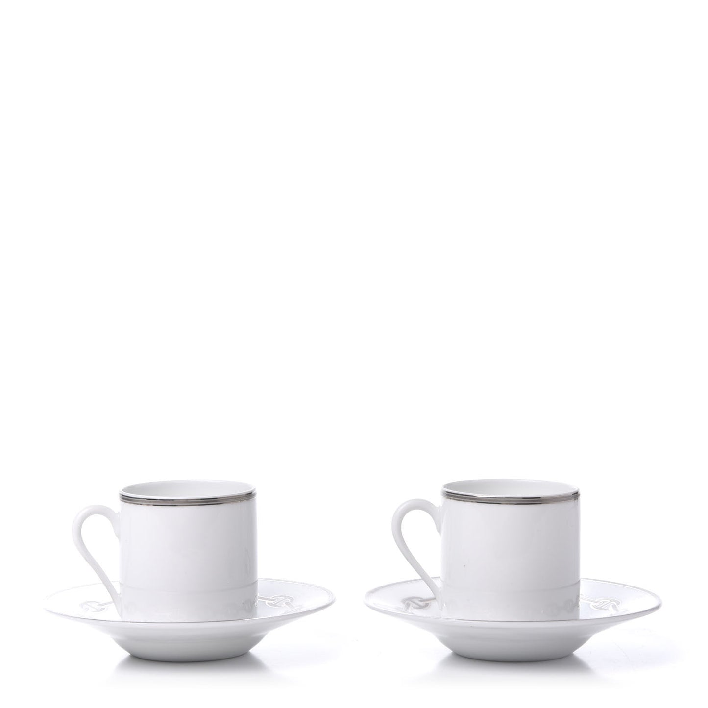 Porcelain Platinum Chaine d'Ancre Tea Cup and Saucer Set of 2