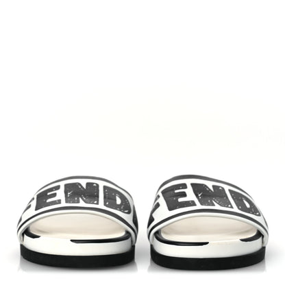 Fendi X JOSHUA VIDES Roma Calfskin Fussbetts Slide Sandals 37 Snow White Black 3 of 13