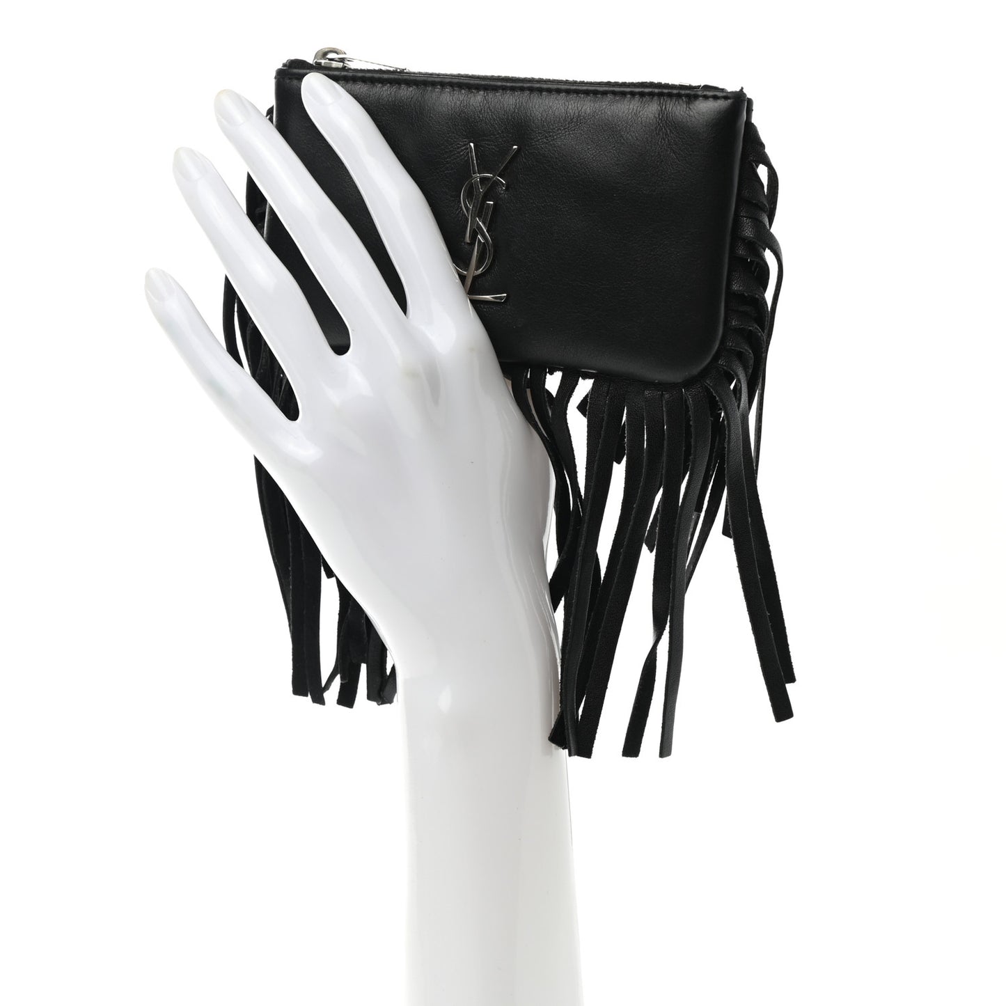 Calfskin Monogram Small Fringe Key Pouch Black