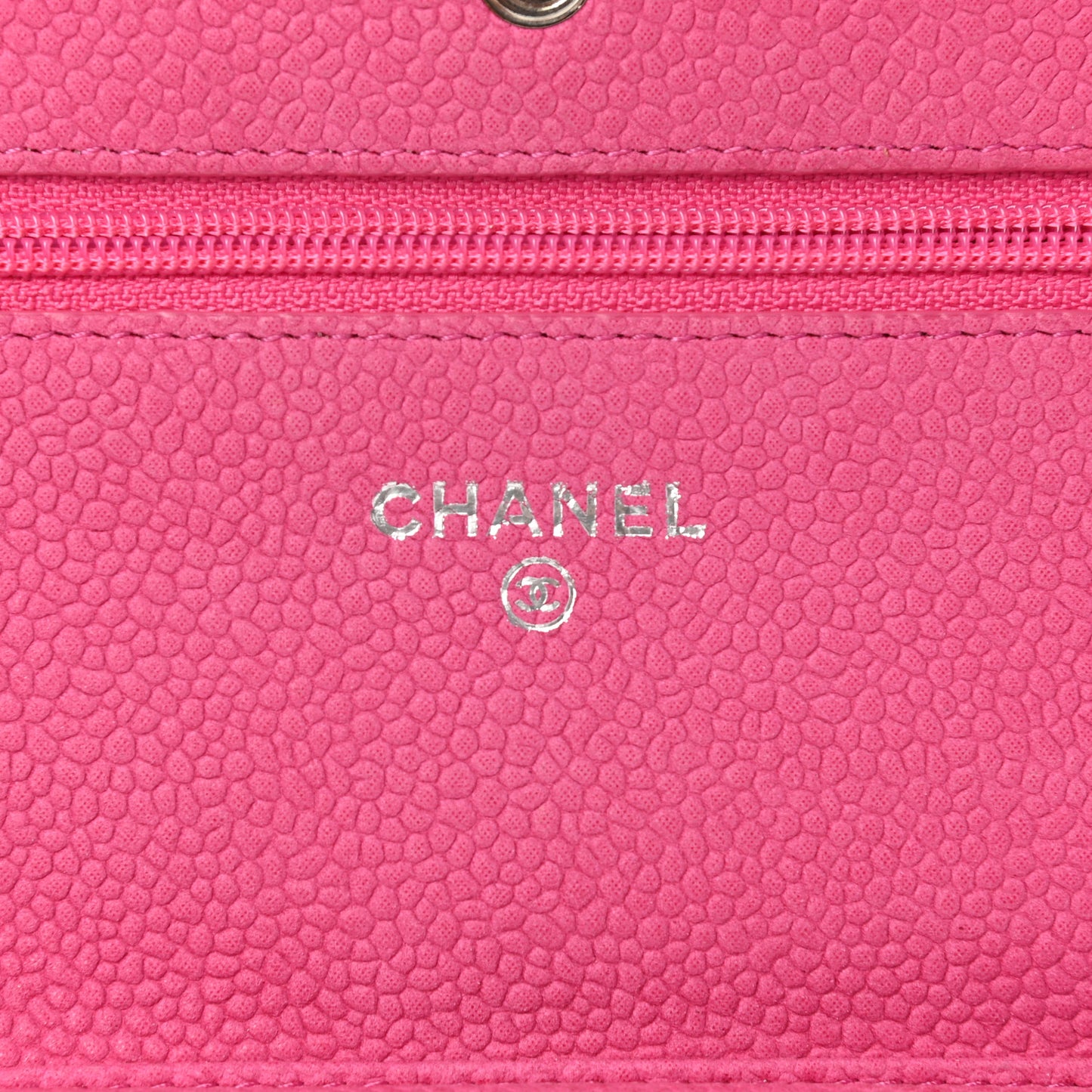 Iridescent Caviar Quilted Wallet on Chain WOC Pink