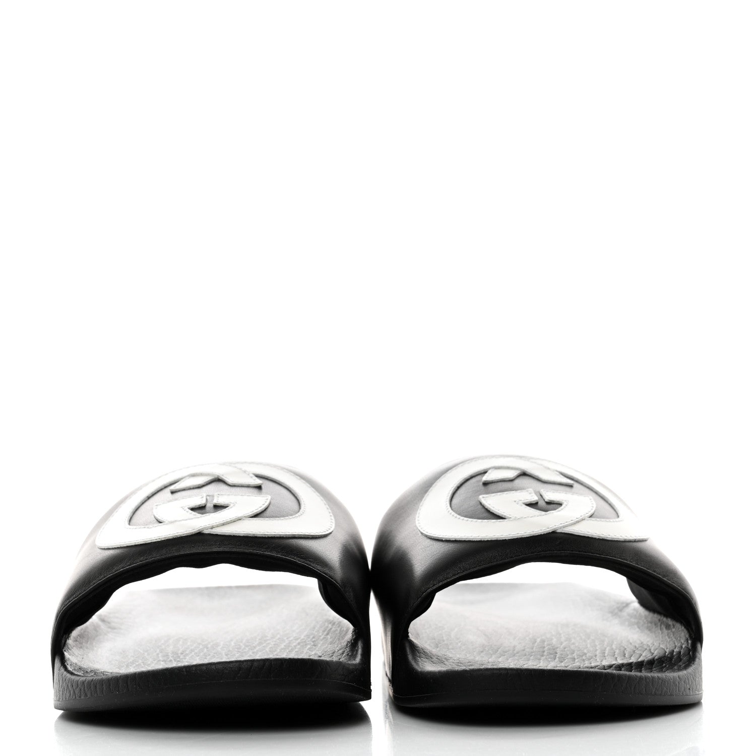 Gucci Nappa Miro Soft Calfskin Interlocking G Mens Slide Sandals 8 Black White 2 of 8
