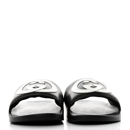 Gucci Nappa Miro Soft Calfskin Interlocking G Mens Slide Sandals 8 Black White 2 of 8