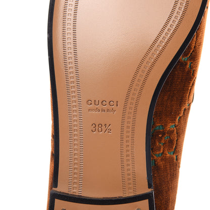 Gucci Velvet GG Monogram Horsebit Womens Jordaan Loafers 38.5 Cognac Green 8 of 11
