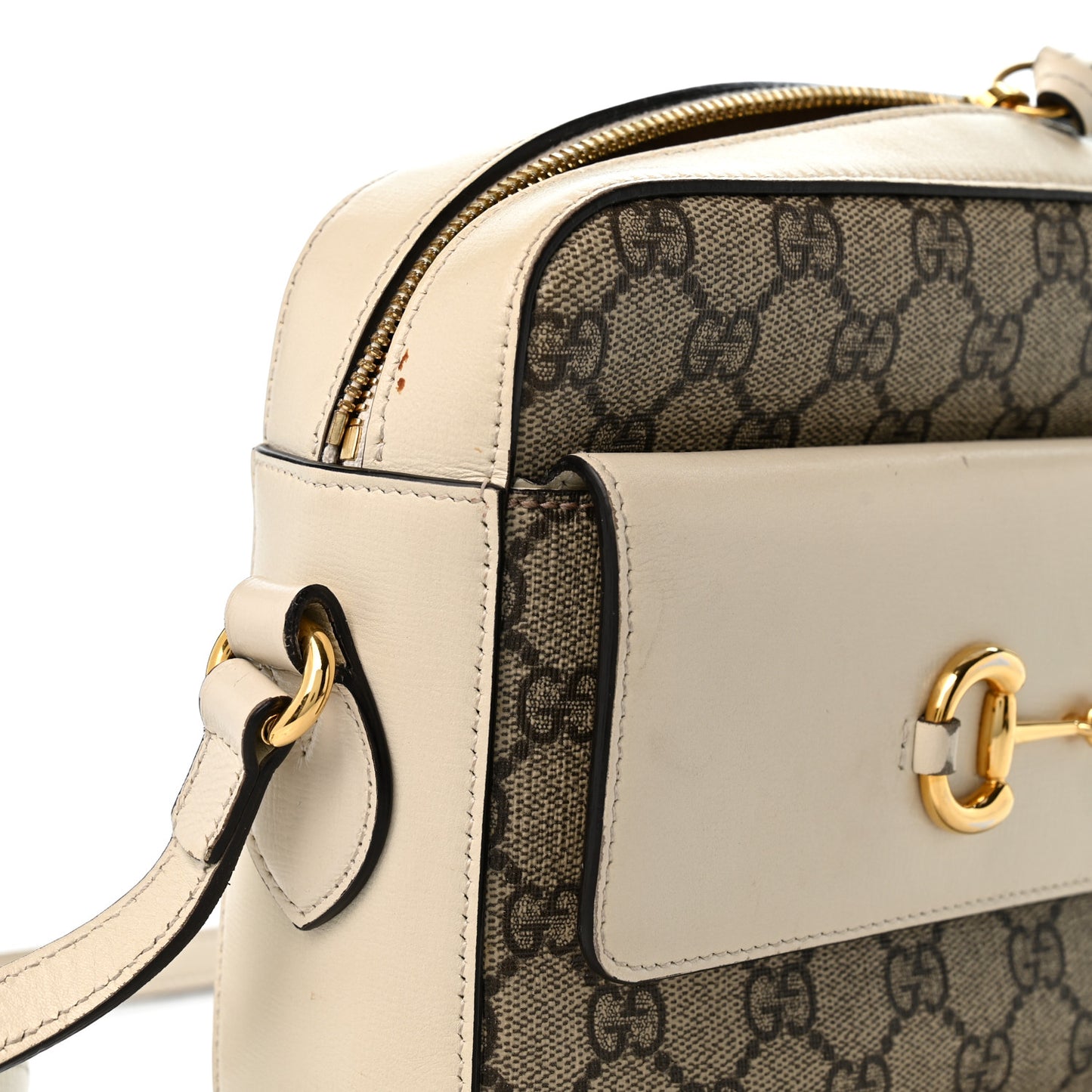 GG Supreme Monogram Small Horsebit 1955 Shoulder Bag Beige Mystic White