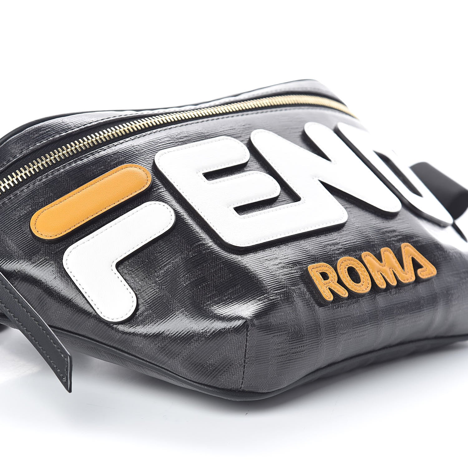 Fendi X FILA Glazed Fabric Vitello Century FF 1974 Mania Belt Bag Black White 9 of 10