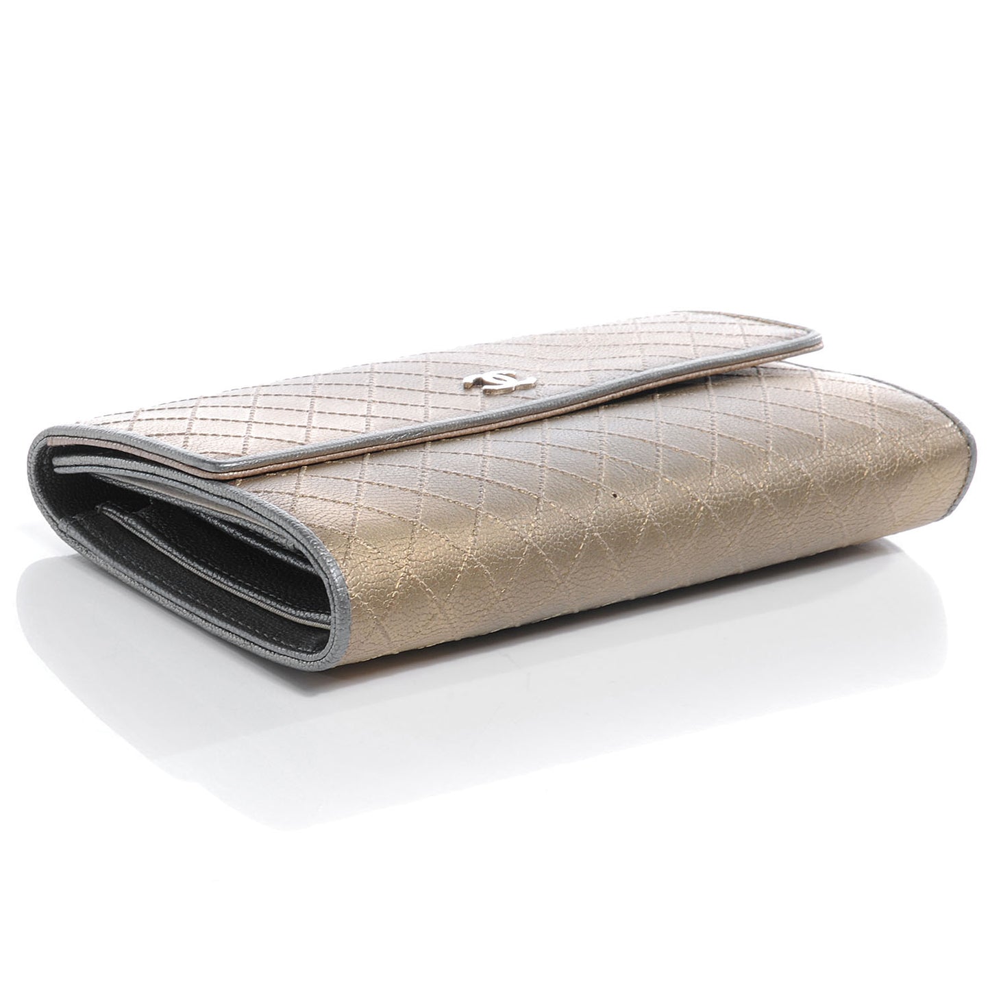 Diamond Stitched Long Flap Wallet Gold Silver