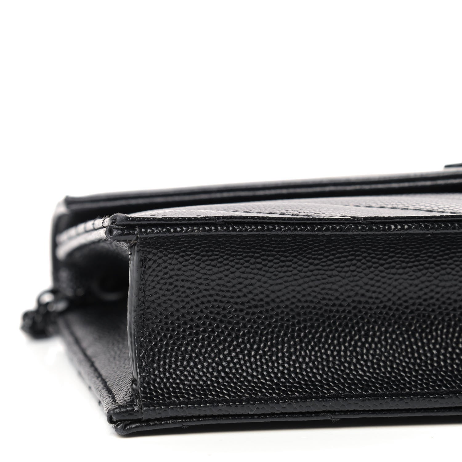Saint Laurent Grain De Poudre Matelasse Chevron Monogram Envelope Chain Wallet Black 5 of 8