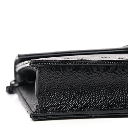 Saint Laurent Grain De Poudre Matelasse Chevron Monogram Envelope Chain Wallet Black 5 of 8