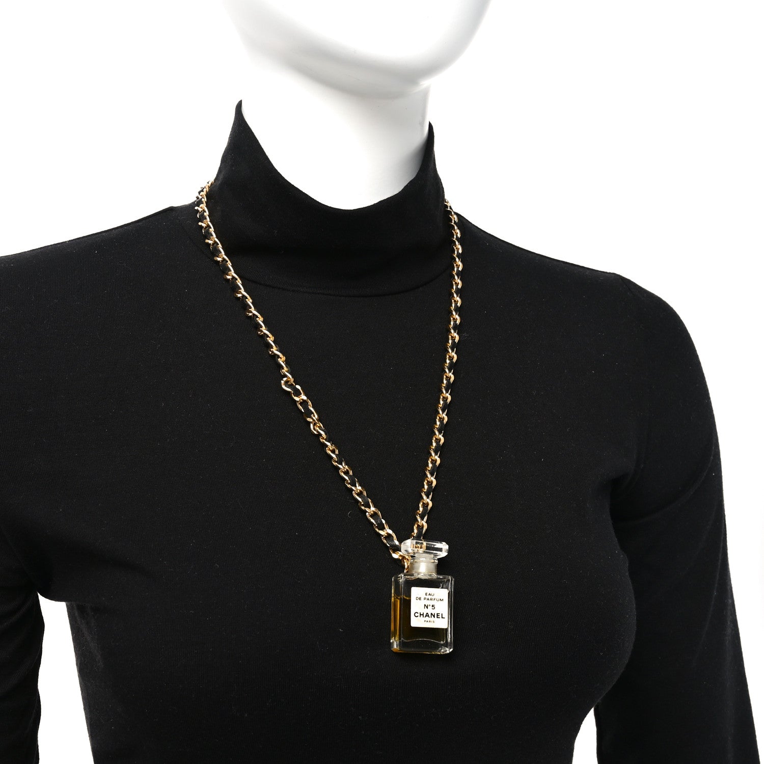 Chanel Metal Lambskin Resin CC No 5 Perfume Bottle Necklace Gold