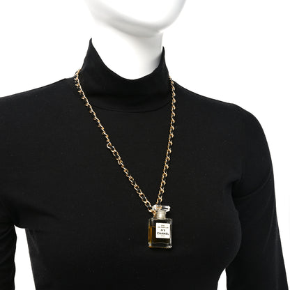 Chanel Metal Lambskin Resin CC No 5 Perfume Bottle Necklace Gold Black 2 of 4