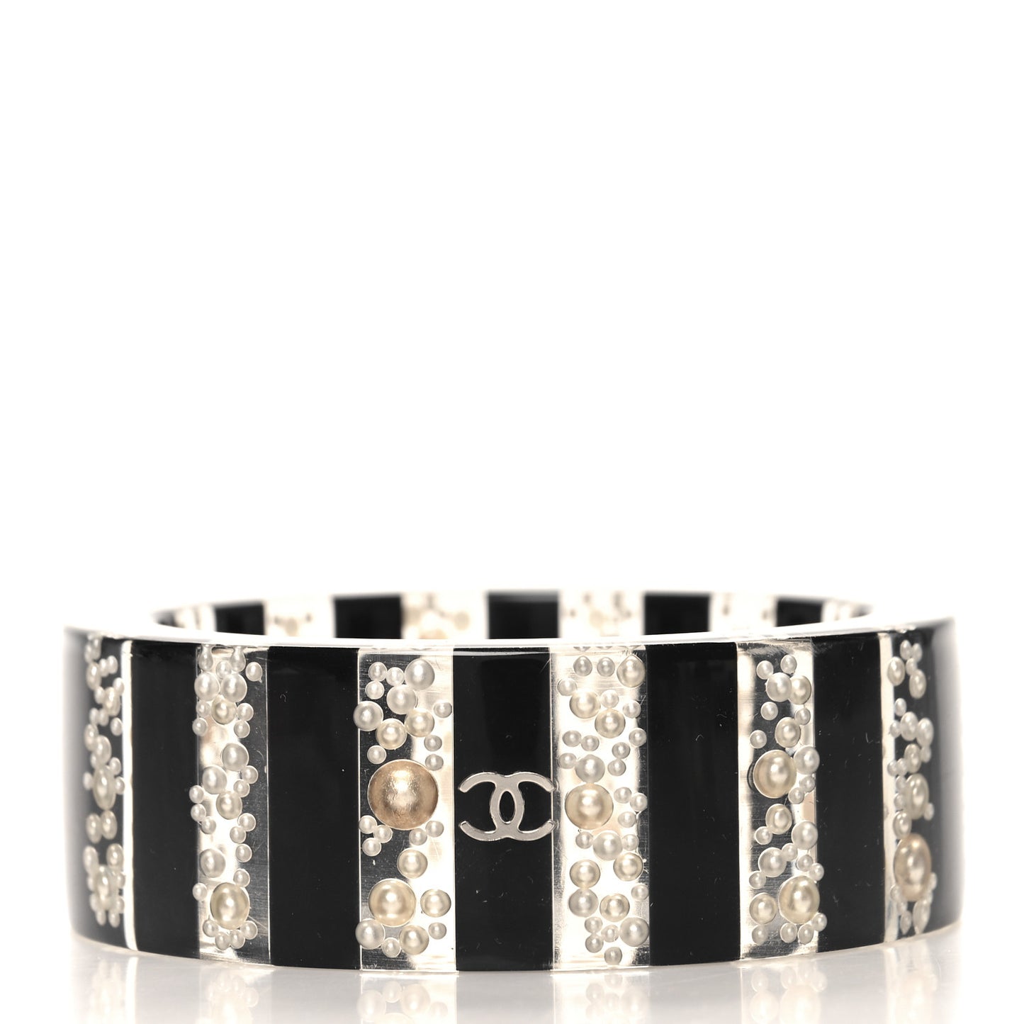 Resin Pearl Striped CC Cuff  Black White