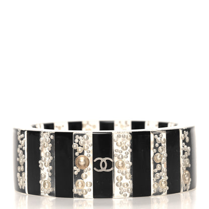 Chanel Resin Pearl Striped CC Cuff  Black White 3 of 4