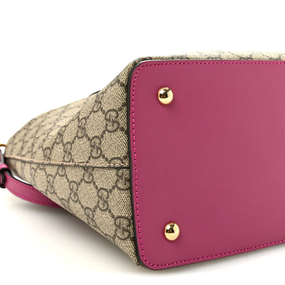 Gucci GG Supreme Monogram Linea A Foldover Tote Beige Hibiscus Red New Rosette 9 of 10