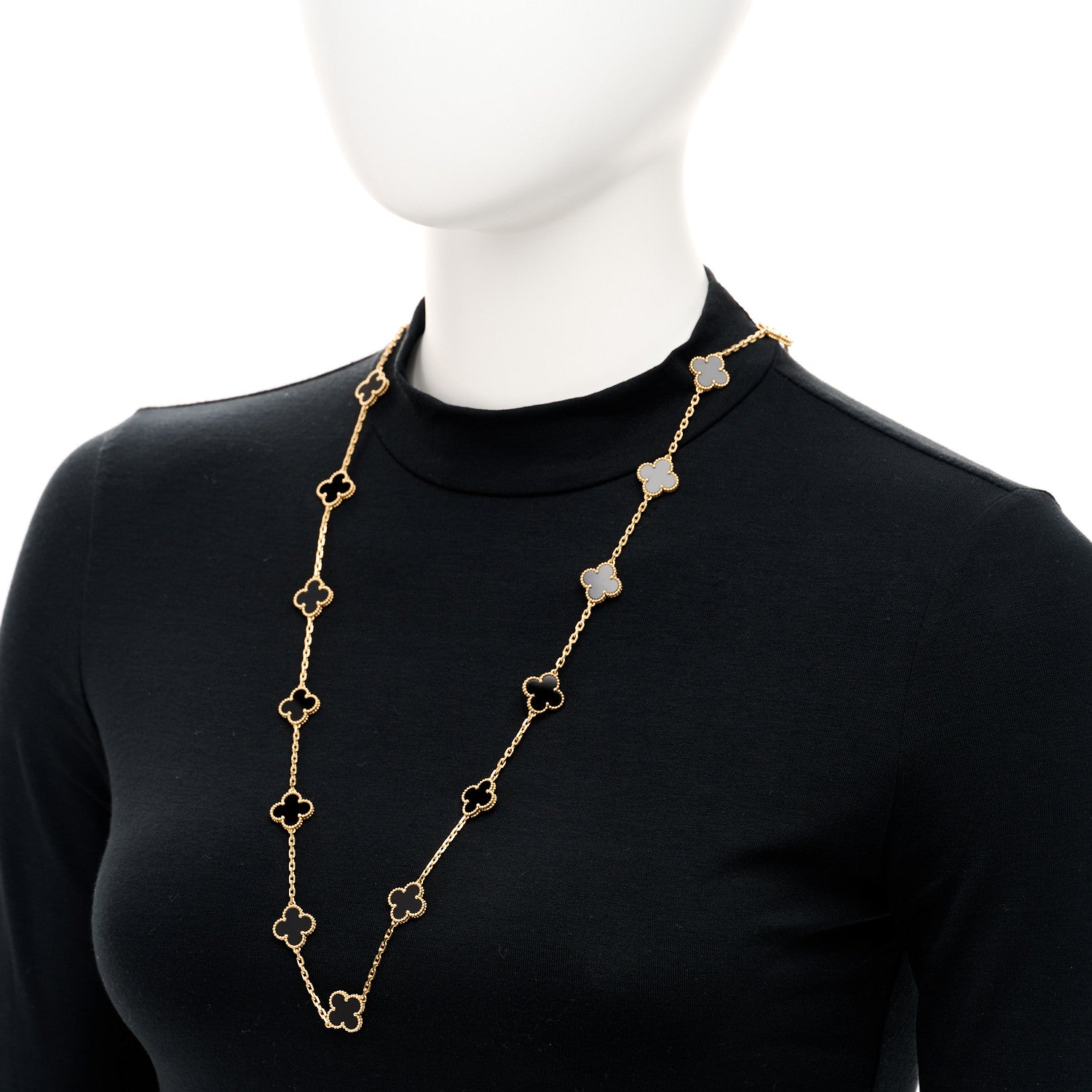 Van Cleef & Arpels 18K Yellow Gold Black Onyx 20 Motifs Vintage Alhambra Necklace 2 of 6