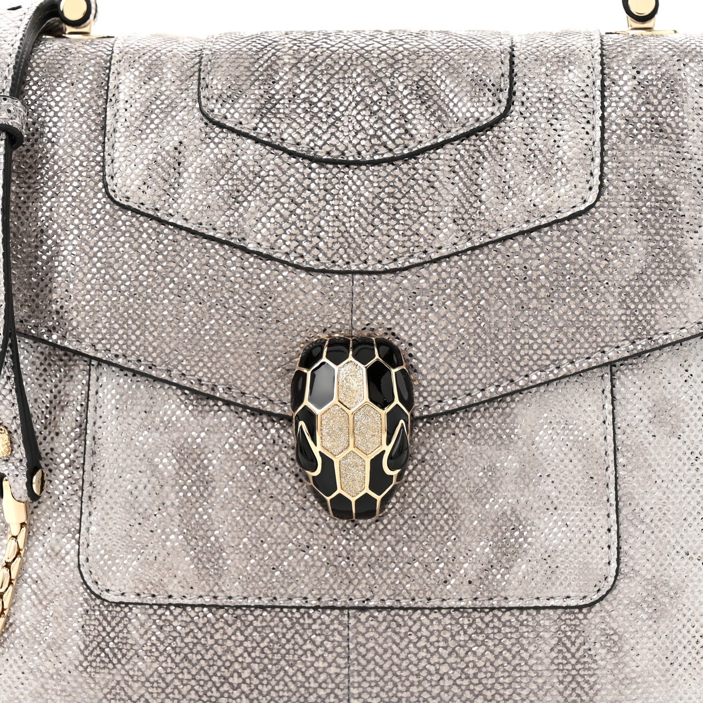Metallic Karung Serpenti Forever Top Handle White Agate